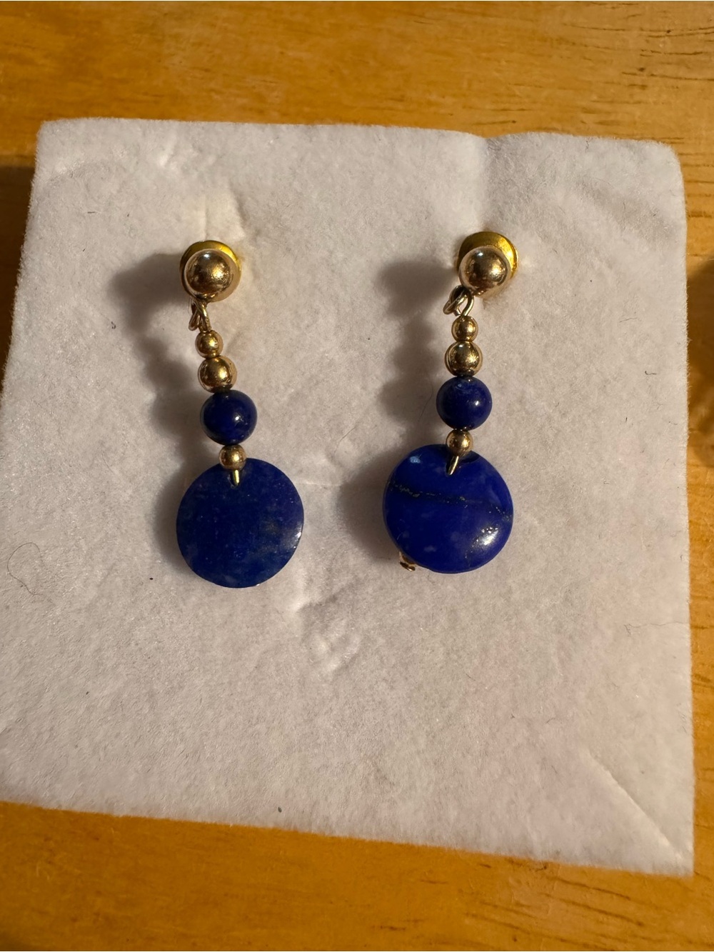 Gold Tone Lapis Lazuli Dangle Earrings